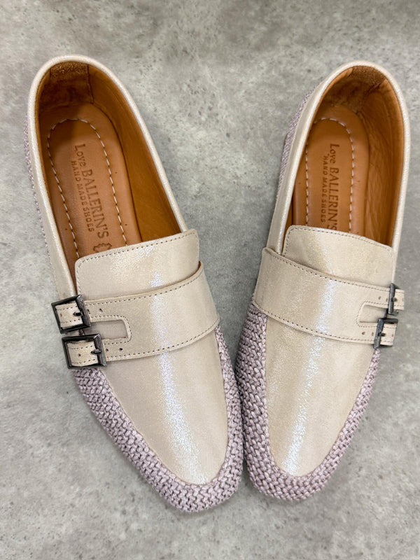 Flat leather shoes G417 - BEIGE