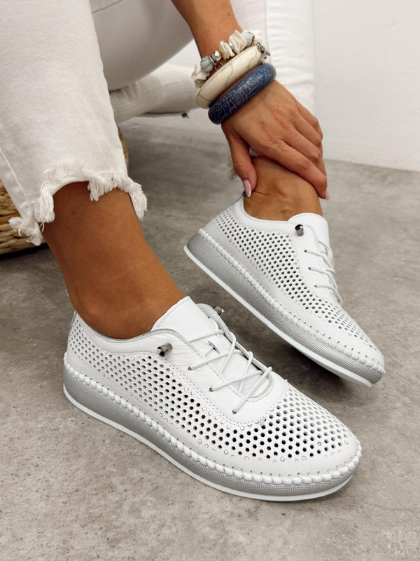 Leather sneakers G453 - WHITE