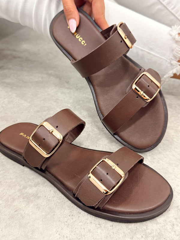 Leather slippers G404 - BROWN