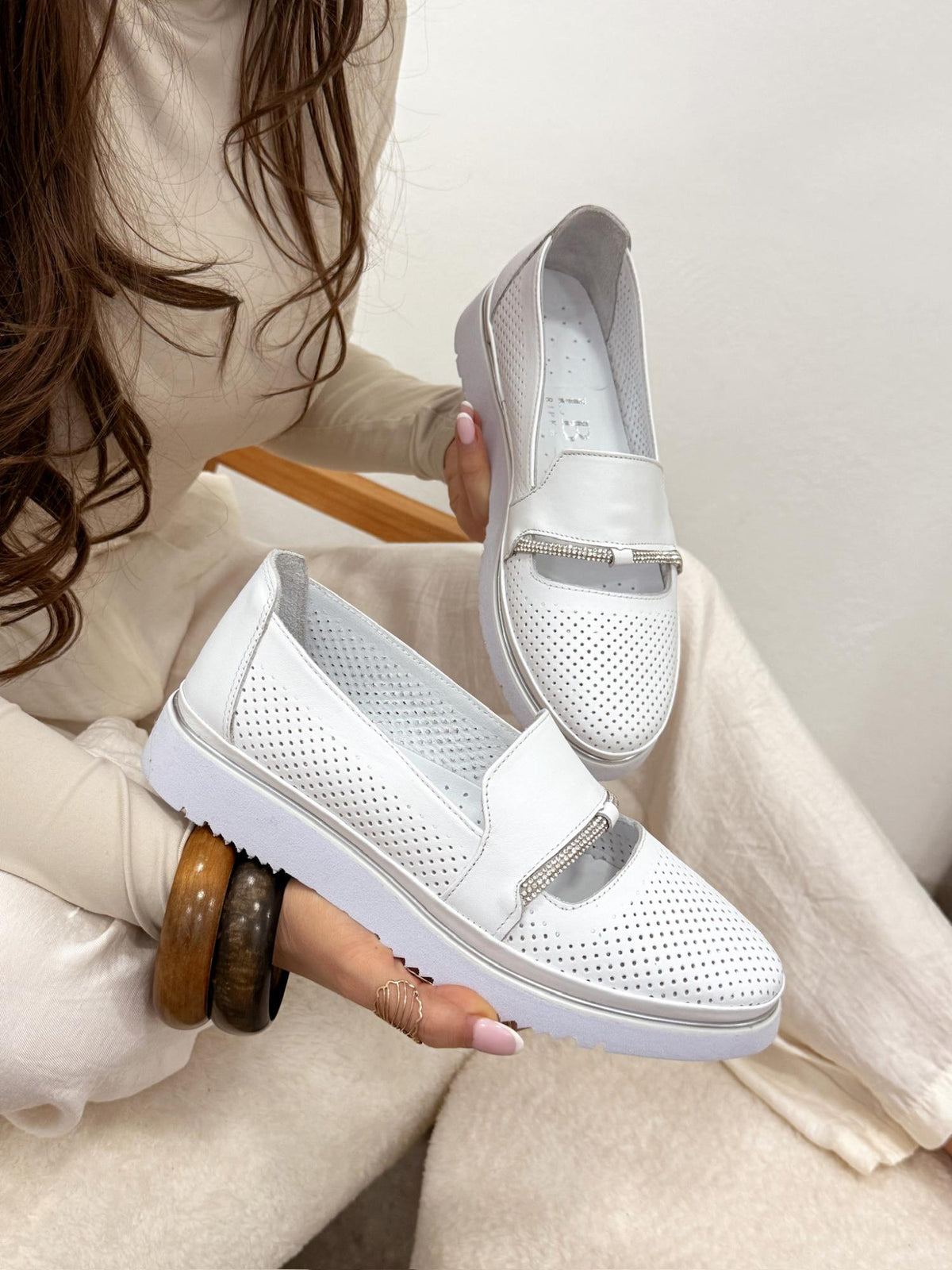 Flache Lederschuhe G130 - WEISS