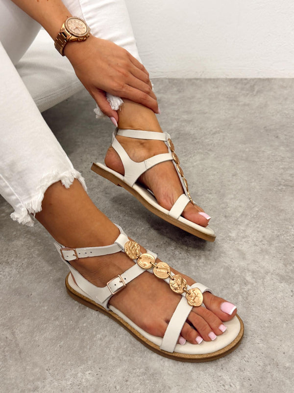 Leather sandals G408 - BEIGE