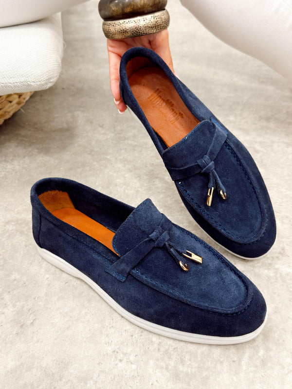 Flat leather shoes G518 - NAVY