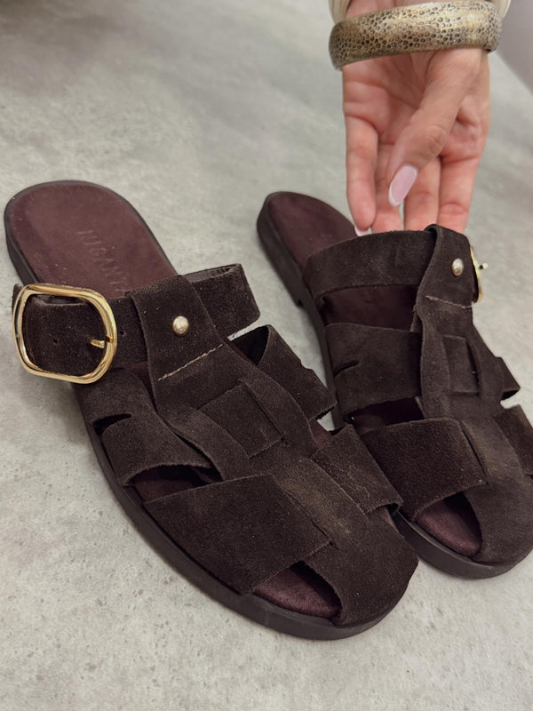 Leather slippers G366 - BROWN