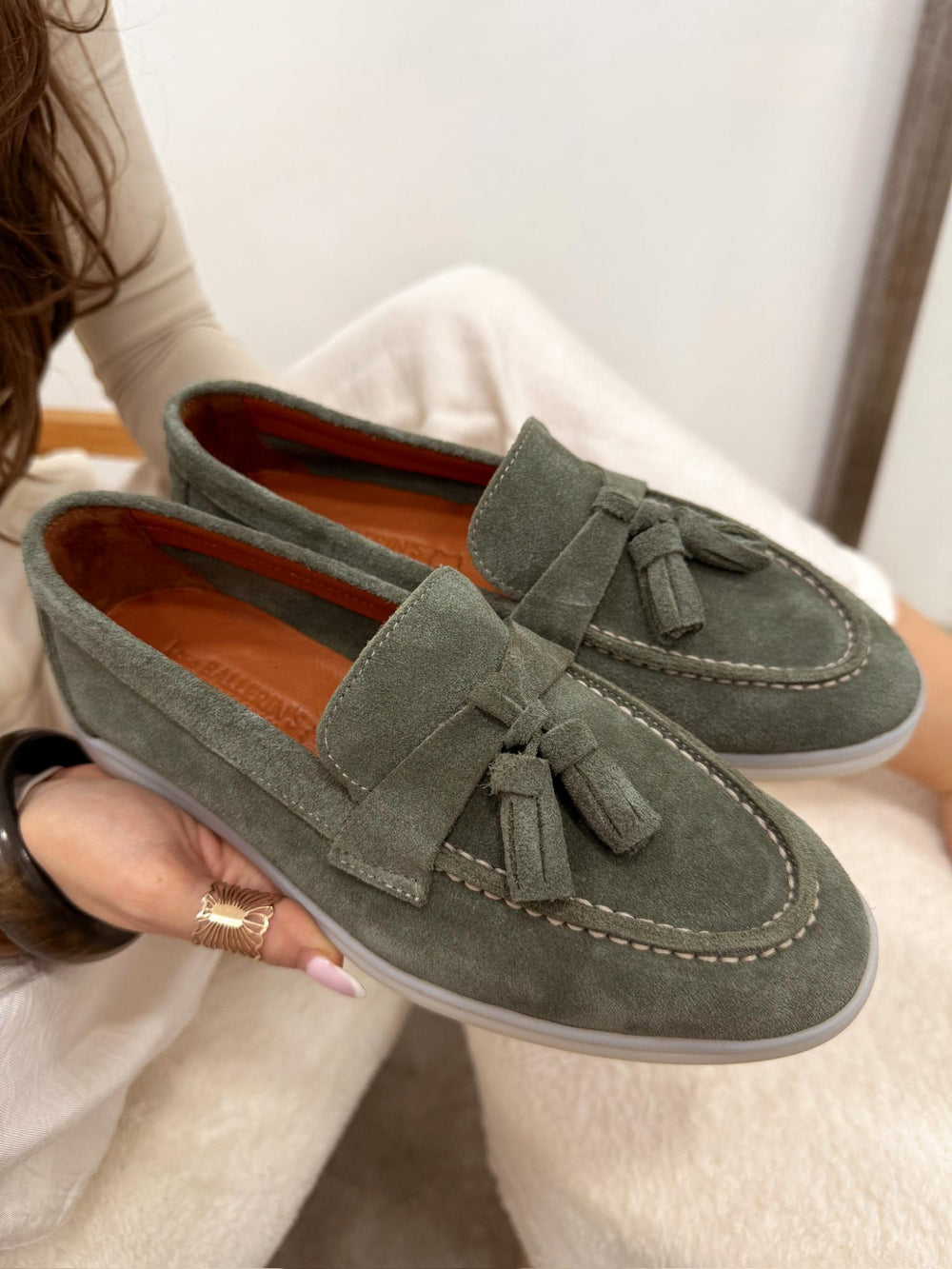 Flat leather shoes G210 - GREEN