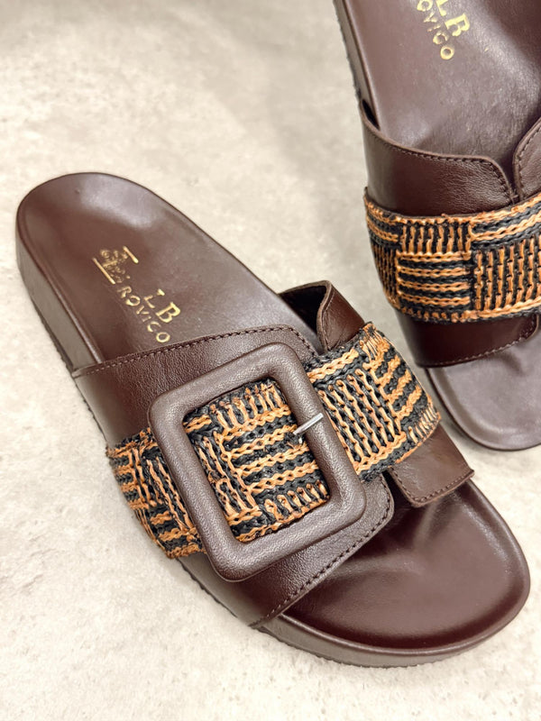 Leather slippers G405 - BROWN