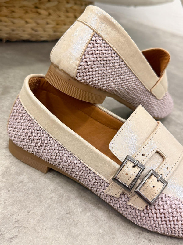 Flat leather shoes G417 - BEIGE