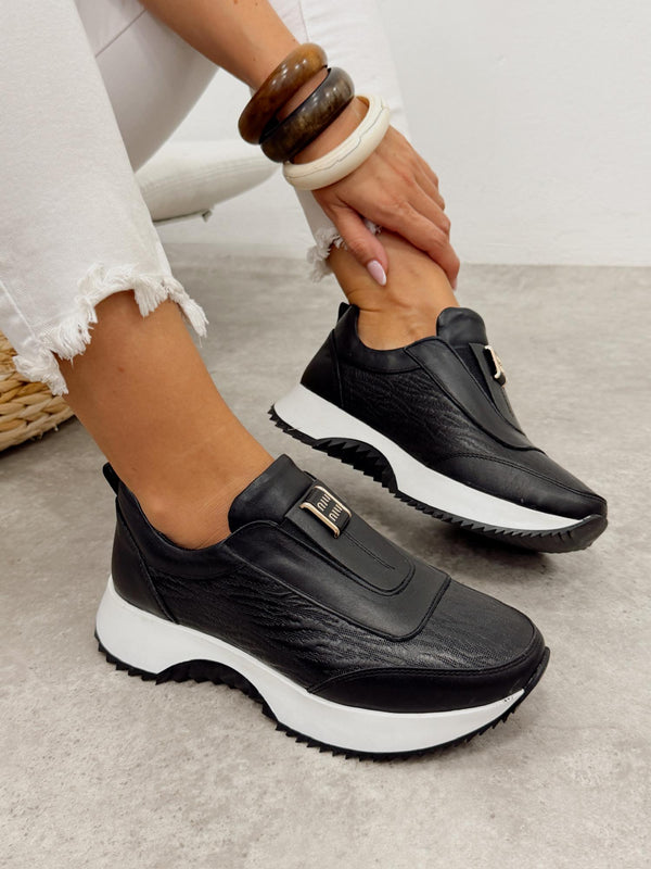 Leather sneakers G455 - BLACK