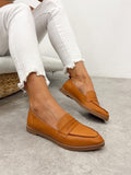 Pantofi plați din piele  G420 - CAMEL