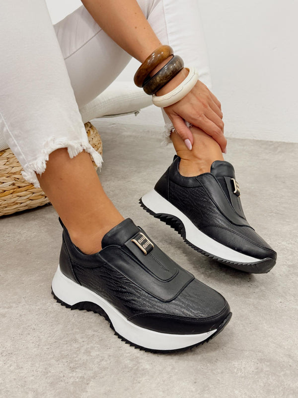 Leather sneakers G455 - BLACK