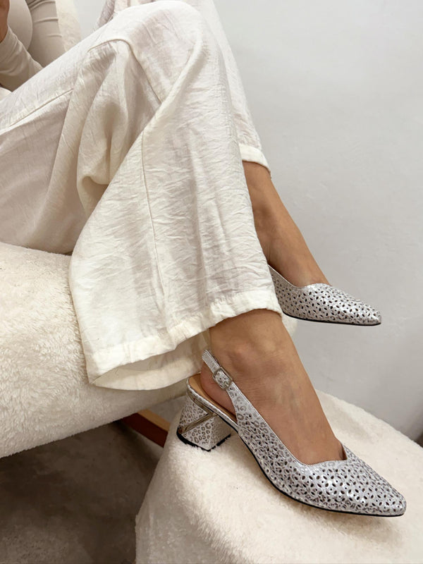 Leather sandals G182 - SILVER