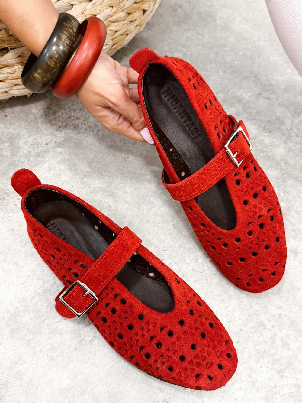 Leather ballet flats G374 - RED