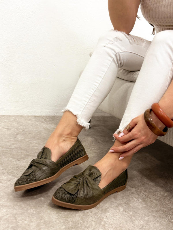Leather ballet flats G189 - DARK GREEN