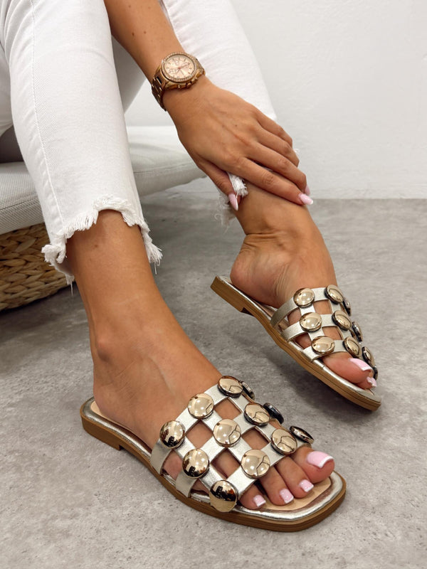 Leather slippers G401 - GOLD