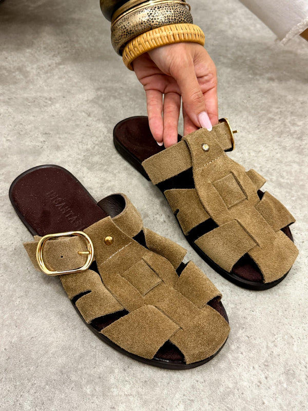 Leather slippers G366 - BEIGE