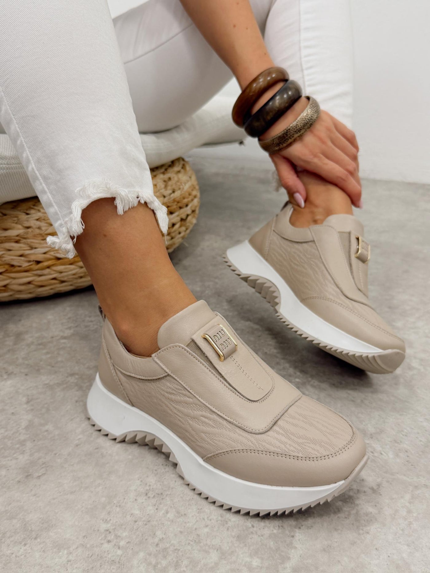 Adidași din piele G455 - BEJ