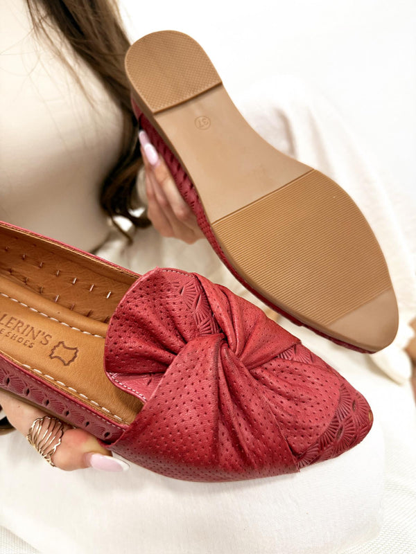 Leather ballet flats G188 - WINE RED
