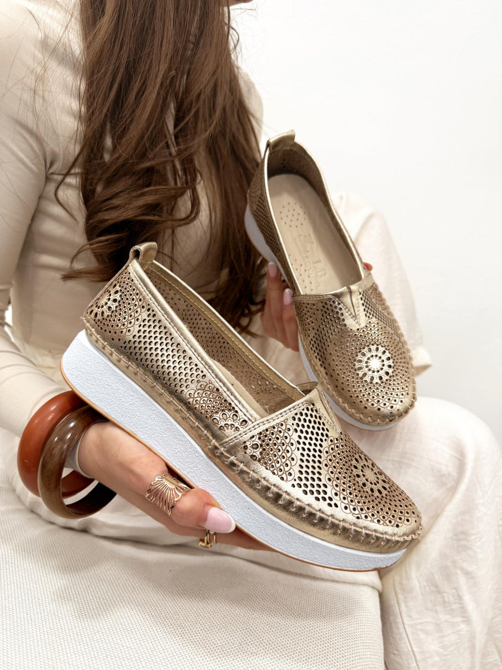 Flache Lederschuhe G166 - GOLD