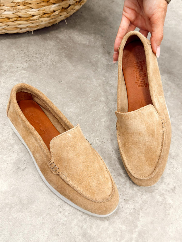 Flat leather shoes G517 - BEIGE
