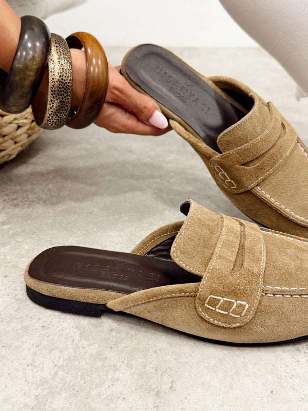 Leather slippers G365 - BEIGE