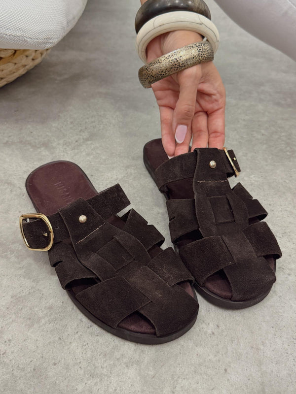 Leather slippers G366 - BROWN