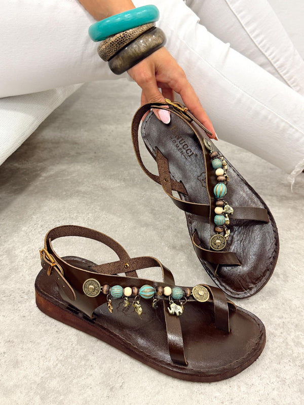 Leather sandals G409 - BROWN