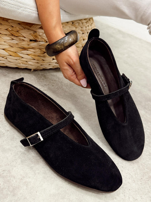 Leather ballet flats G376 - BLACK