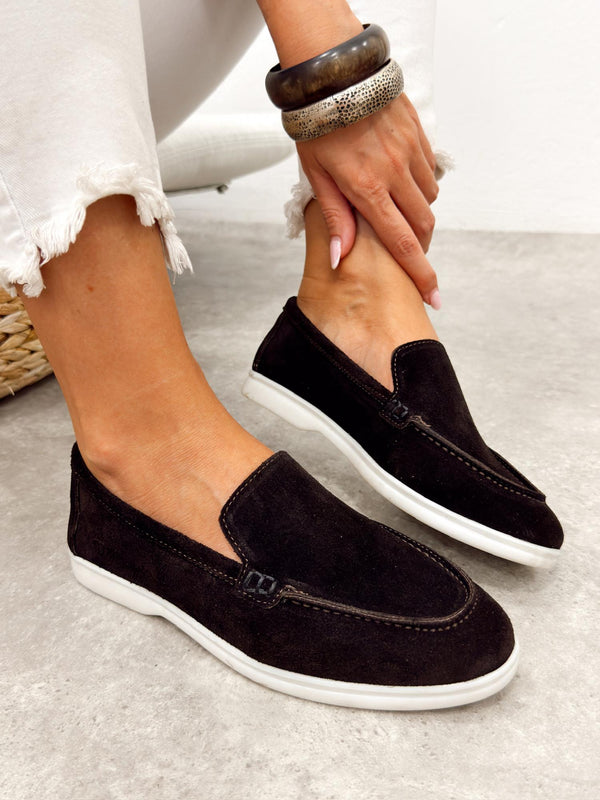 Flat leather shoes G517 - BROWN