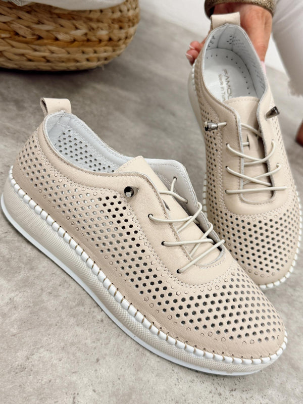 Leather sneakers G453 - BEIGE