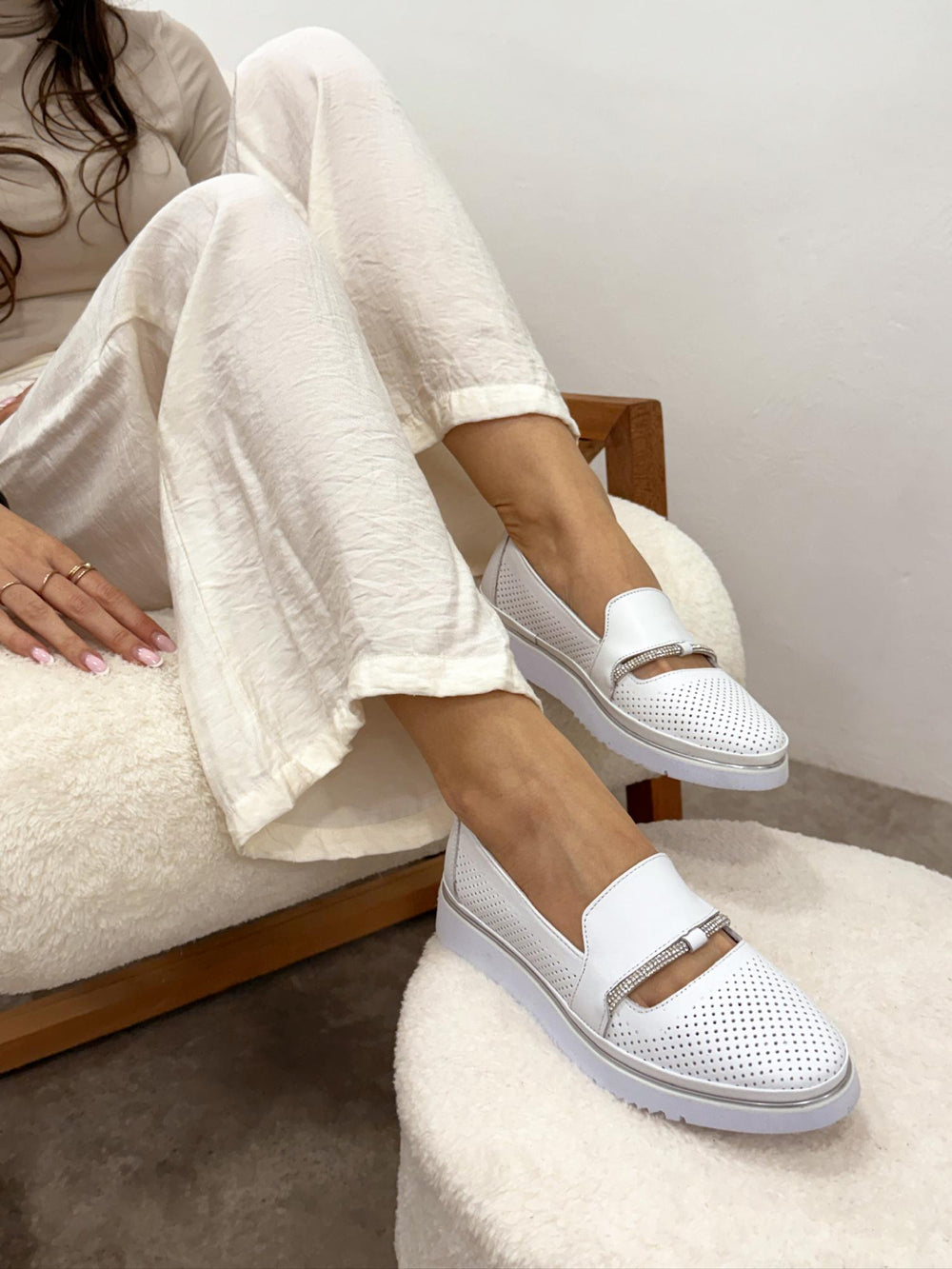 Flache Lederschuhe G130 - WEISS