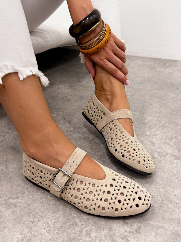 Leather ballet flats G374 - BEIGE