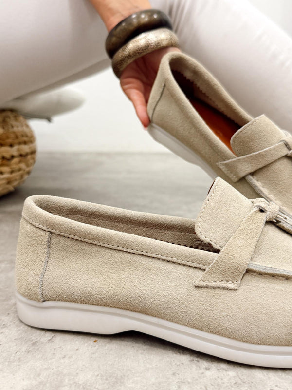 Flat leather shoes G518 - LIGHT BEIGE