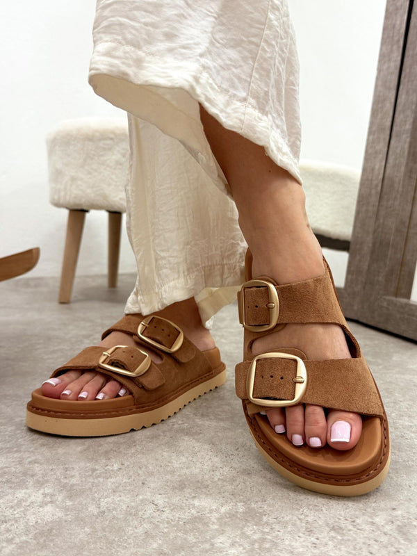Leather slippers G141 - CAMEL
