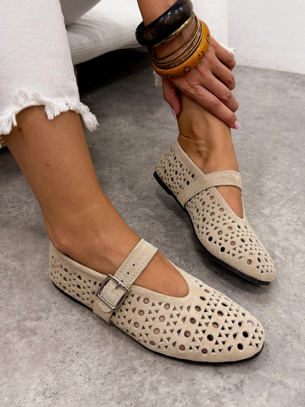 Leather ballet flats G374 - BEIGE