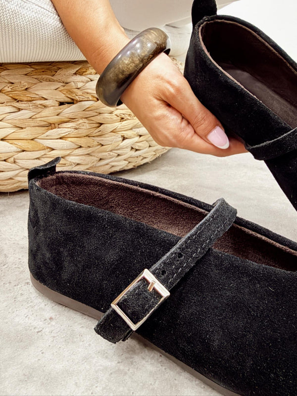 Leather ballet flats G376 - BLACK