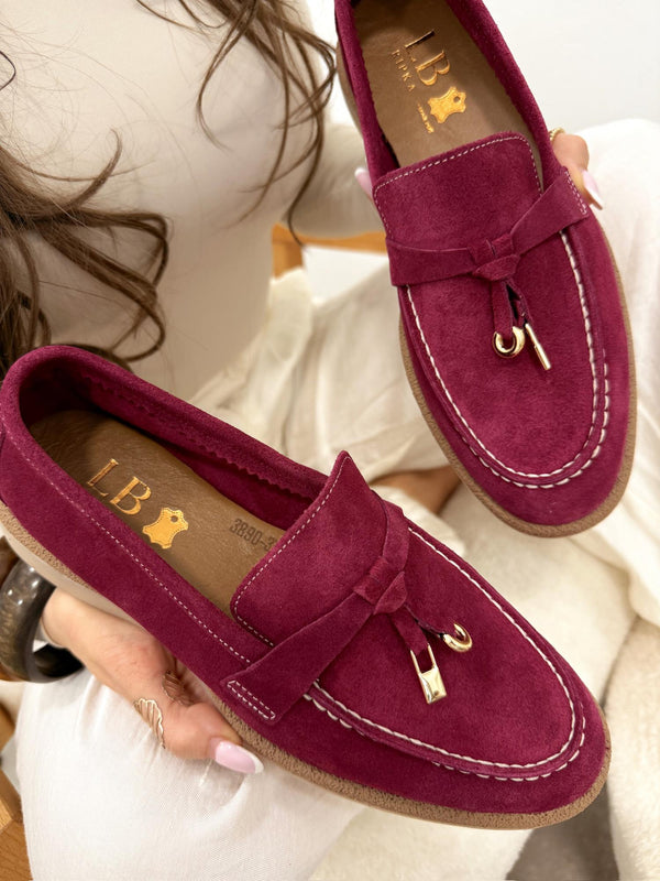 Flat leather shoes G128 - PINK