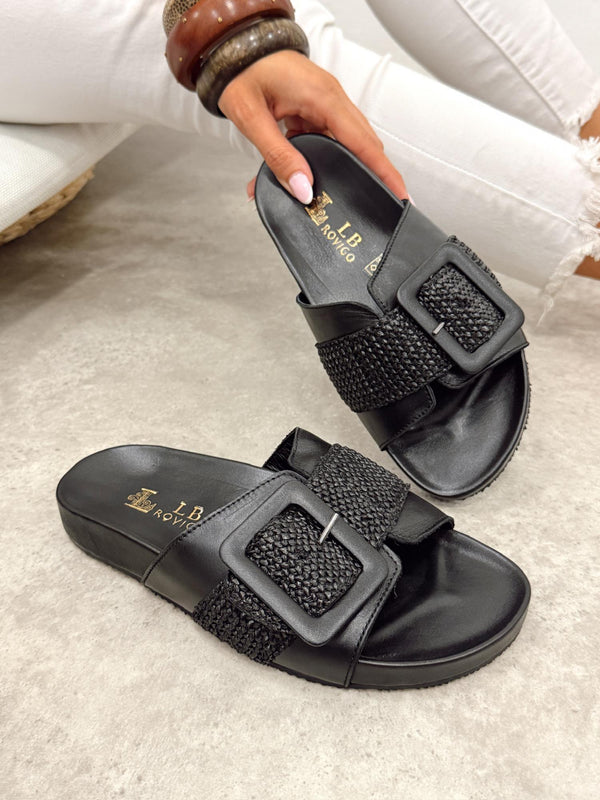 Leather slippers G405 - BLACK