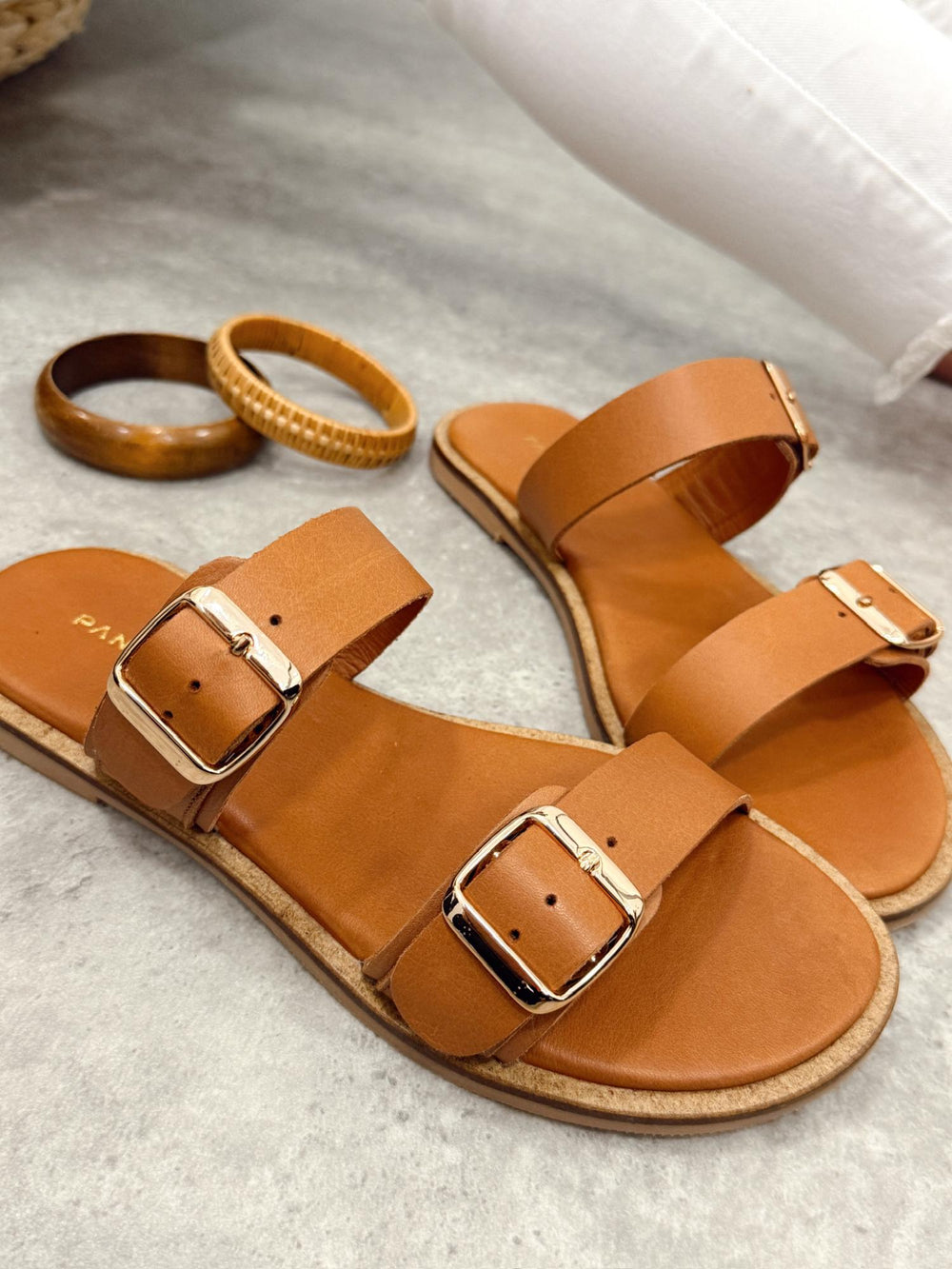 Papuci din piele G404 - CAMEL