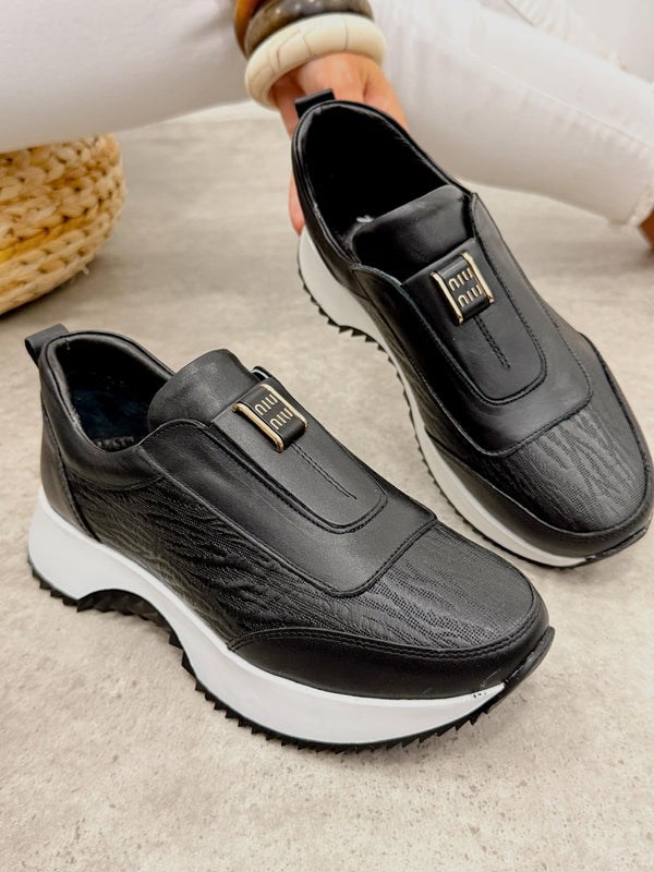 Leather sneakers G455 - BLACK