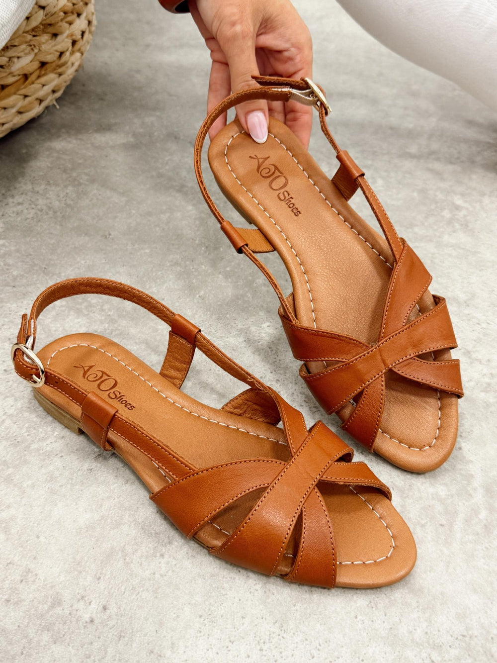 Sandale din piele G471 - CAMEL