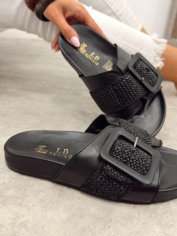 Leather slippers G405 - BLACK