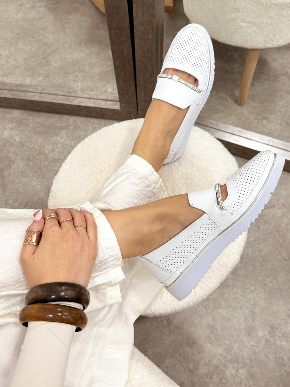 Flache Lederschuhe G130 - WEISS