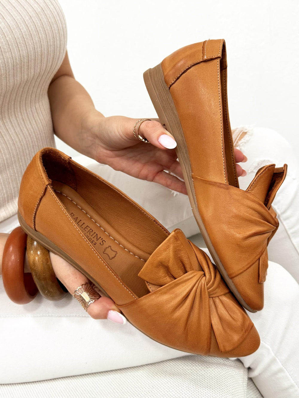 Leather ballet flats G191 - CAMEL