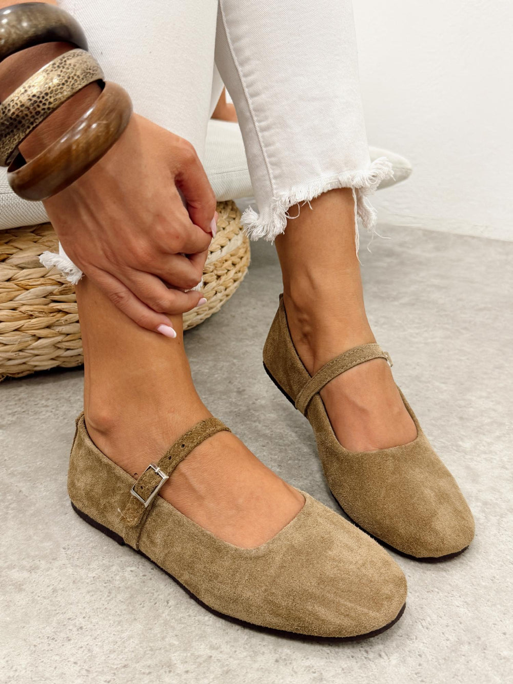 Leather ballet flats G375 - BEIGE