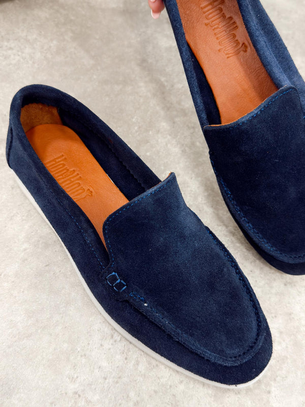 Flat leather shoes G517 - NAVY