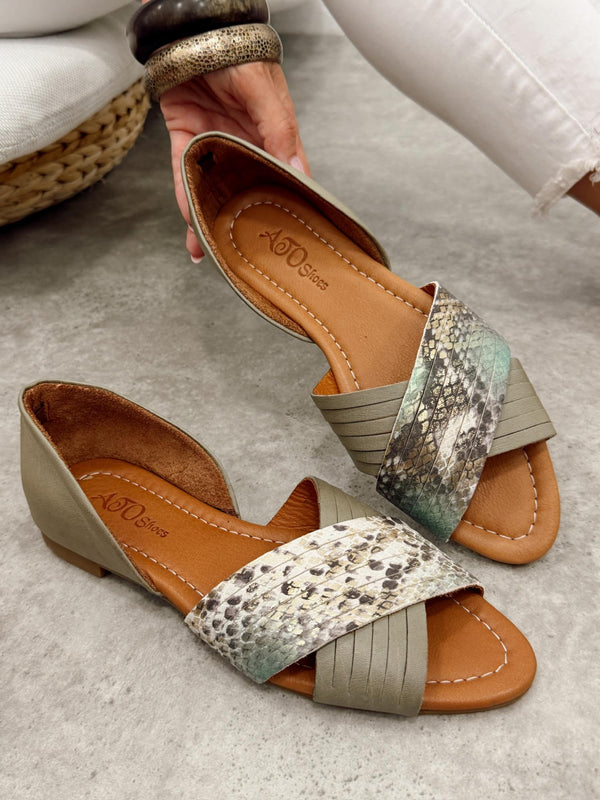 Leather sandals G473 - DARK GREEN