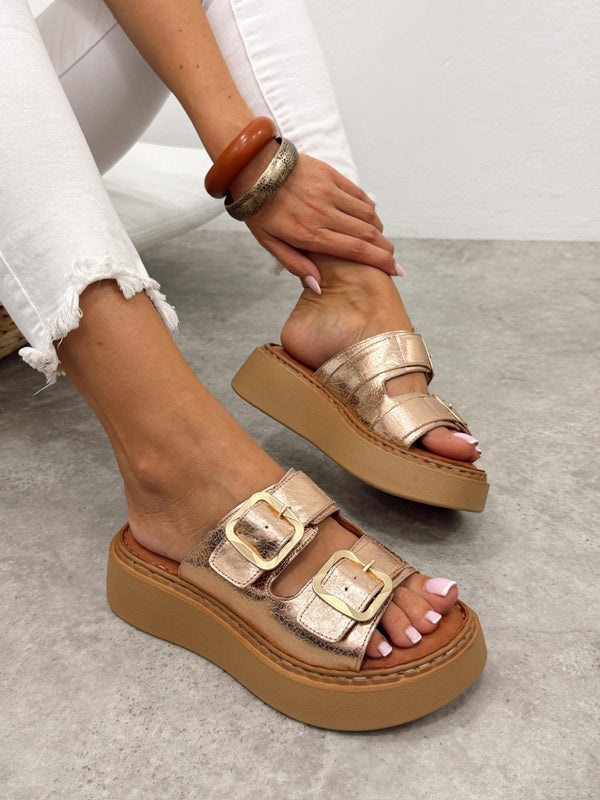 Leather slippers G402 - GOLD