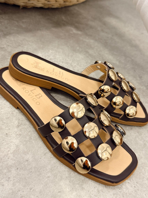 Leather slippers G401 - BROWN