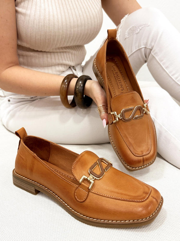 Flat leather shoes G195 - CAMEL