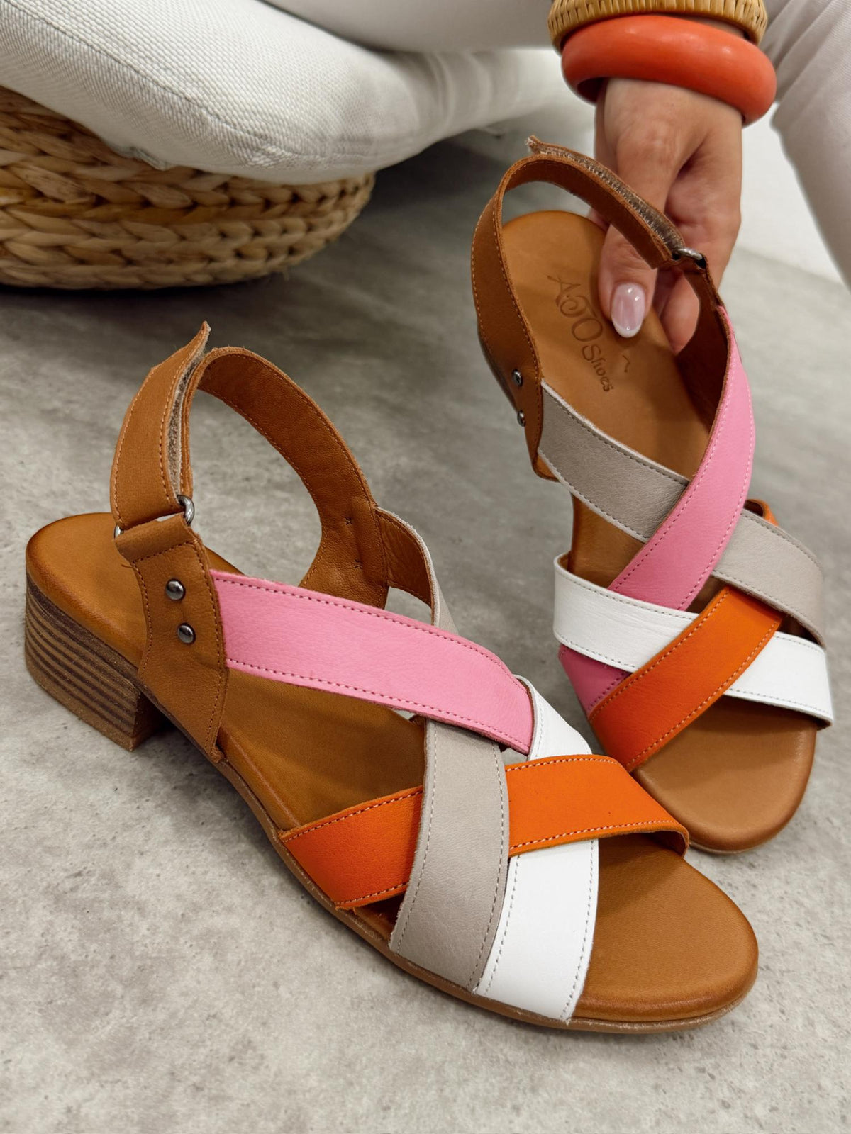 Sandale din piele G469 - CAMEL
