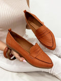 Flat leather shoes G193 - ORANGE